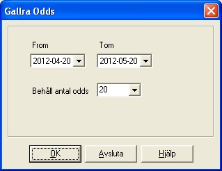Underhåll 268 11.7.1 Gallra Odds När man laddar odds automatiskt kommer en mängd poster att skapas som du inte behöver när tävlingen är klar.