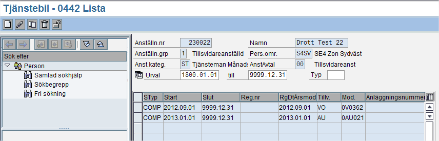 IT0442 Tjänstebil Problem: I SAP-standard avgränsas inte existerande post när en