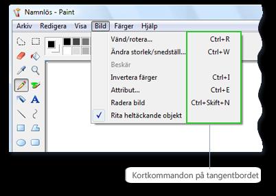 Hitta tangentbordsgenvägar i program I de flesta program kan du utföra åtgärder med tangentbordet. Öppna en meny om du vill se vilka kommandon som har tangentbordsgenvägar.