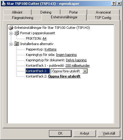 20. Skrivarinställningar för öppning av kassalåda För att kassalådan ska gå att öppna måste du göra vissa skrivarinställningar. Hur du gör kan skilja sig åt beroende på skrivare.