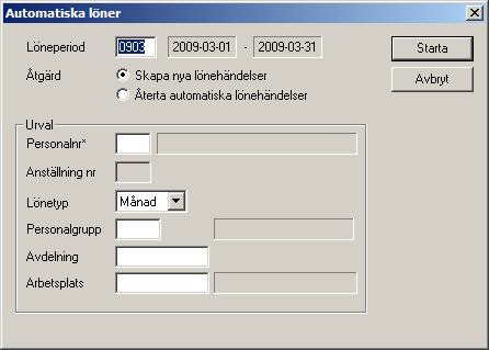 LÖNERÄKNING OCH PERIODISKA RUTINER 91 Automatiska löner Automatiska löner registreras för anställningar som har fast "lön" från en löneperiod till en annan.