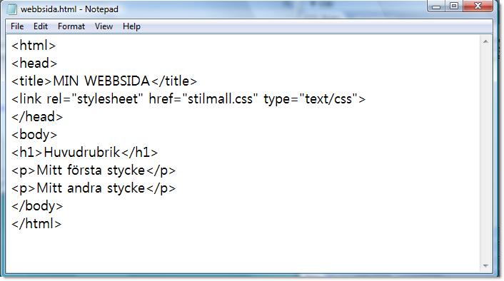 Sida 10 av 36 <body> <h1>huvudrubrik</h1> <p>mitt första stycke</p> <p>mitt andra stycke</p> </body> OBS!