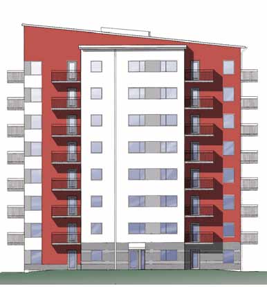 Bl a får huset samma röda färg som HFAB:s Terrasshus en bit bort. Som parentes kan nämnas att denna röda kulör är hämtad från Halmstads Slott. Huset står klart hösten 2011.