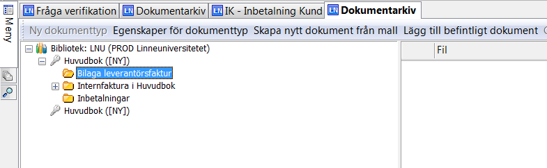 verifikationen. När markören står någonstans i fönstret väljer du Dokument i menyn Data för att öppna fönstret Dokumentarkiv.