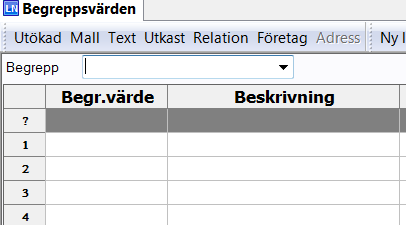 registrera, ändra och söka efter begrepp. Tillgång till menyn utifrån gällande behörighet. 6.4 Begreppsvärden Begreppsvärden anger vilka värden som är giltiga för respektive begrepp.