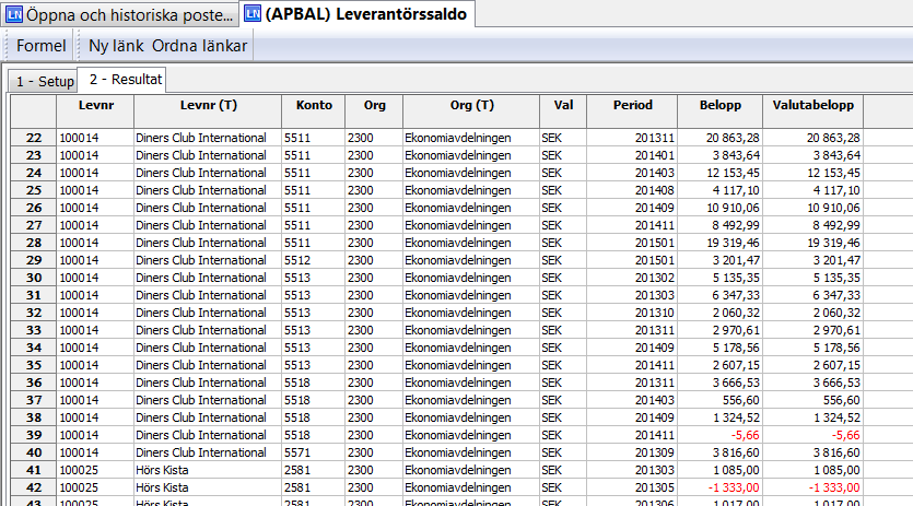 10.3.8 Leverantörssaldo Denna meny kan användas när du vill fråga på leverantörssaldon för ett eller flera begreppskolumner.