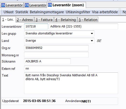 I de fall du inte vet om leverantören finns upplagd eller inte vet leverantörsnumret väljer du menyn Fönster och Visa tabell.