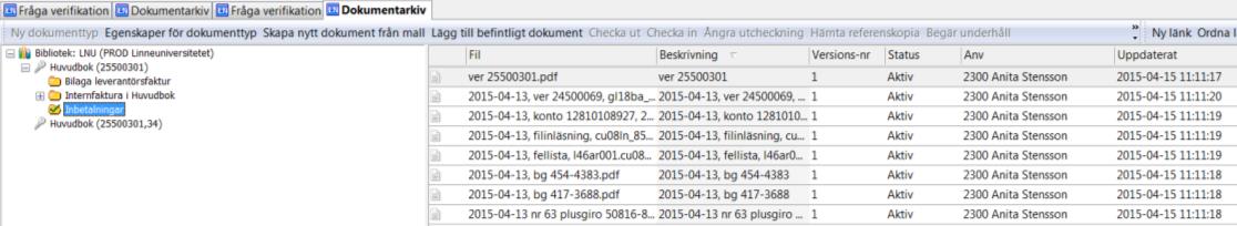 Här kan du förutom alla bokföringsunderlag/bilagor se alla filinläsningsdokumenten samt alla kontutdrag från banker. Det går att ta bort ett dokument som du har lagt in felaktigt.