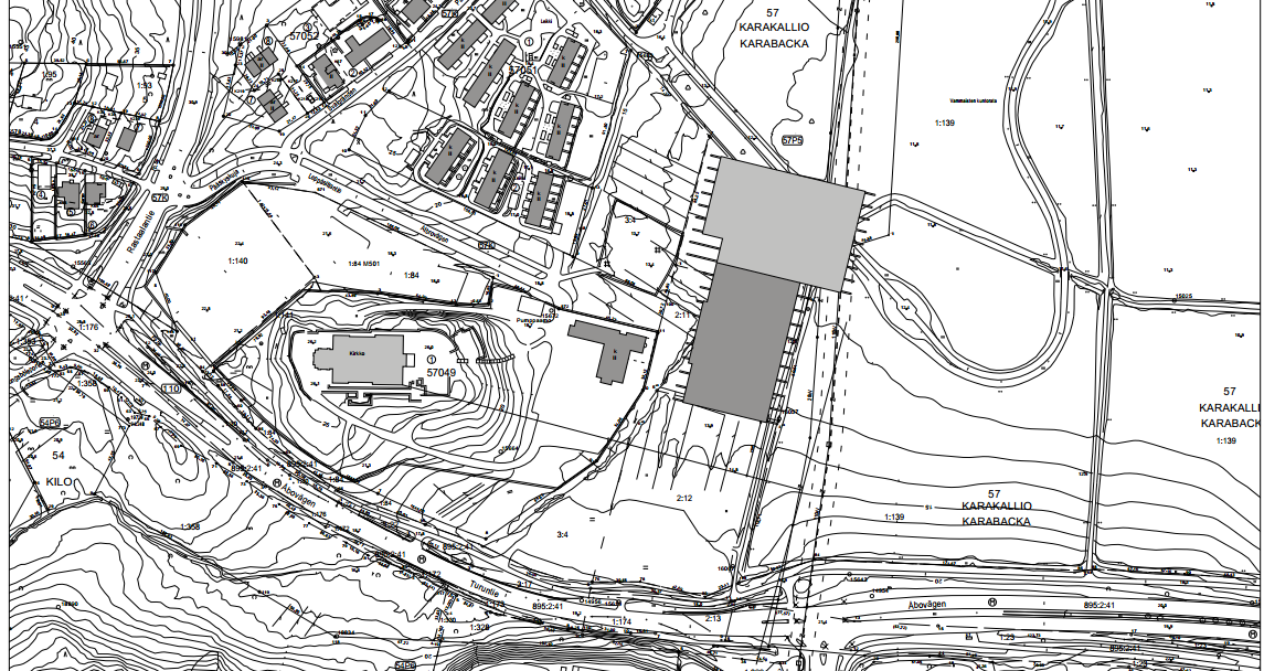 Kameleontens läge i detalj Kameleontens Placering, byggnadsvolymen och trafikarrangemangen, följer mycket långt vad Esbo stad redan 2012 skissade på i