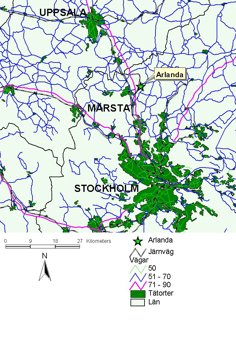 Figur 6.4. Översikt över olika vägars hastighet, tätort, landsväg och europaväg.