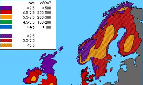 Längs hela östkusten är vindstyrkan 5,5-7,5 m/s och på västkusten är vindstyrkan över 7,5 m/s