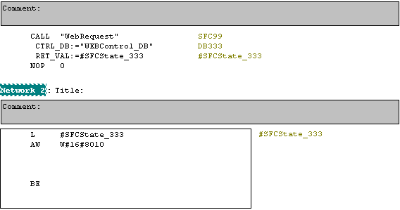 Under S7-Program > Blocks lades ett block, OB1, med Ladder till. En del av koden framgår av figur 8. Figur8.S7-300 SIMATIC Manager.