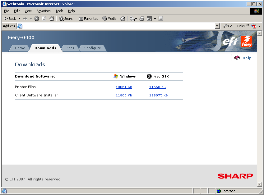 INSTALLERA SKRIVARDRIVRUTINER 11 SÅ HÄR HÄMTAR DU SKRIVARDRIVRUTINSFILER MED WEBTOOLS 1 Starta webbläsaren och skriv DNS-namnet eller IP-adressen för Fiery X7.