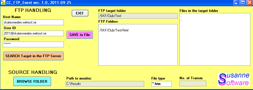 Appendix 1. Installera och använda CC_FTP_Event Ladda ner CC_FCP_Event_XpX.zip och extrahera alla filer I samma folder i ClubComp-datorn. Anslut ClubComp-datorn till internet. Aktivera CC_FTP_Event.