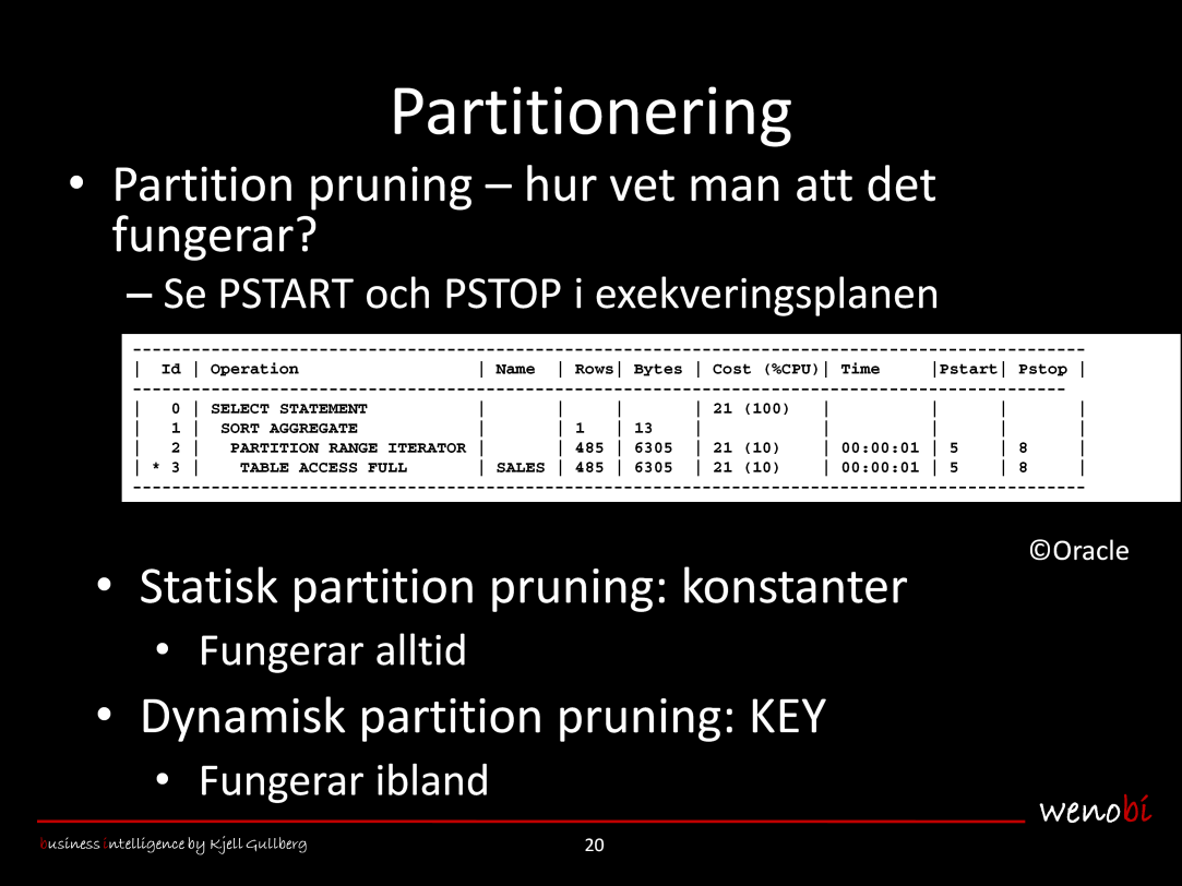 Partition pruning görs tyvärr ej alltid även om det är teoretiskt möjligt, så hur vet man att partition pruning fungerar?