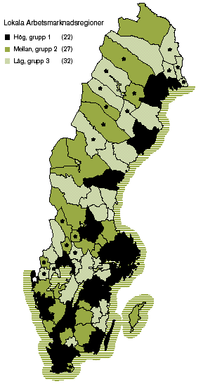 regionen. I tabellen redovisas det antal indikatorer som regionen har över respektive under medianvärdet. I grupp 1 ingår de regioner som uppvisar de bästa tillväxtförutsättningarna.