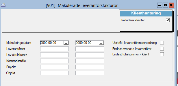 Leverantörshistorik Leverantörsreskontra Rapporter Leverantörshistorik Leverantörshistorik presenterar leverantörerna med namn, adress, antal fakturor samt summering av