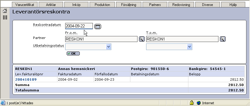 Resterande belopp på 450:- slutbetalas 2004-09-22 i utbetalning med betalningslöpnummer "52".