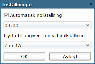 Fönstret Zon (exempel) Nollställ personlistor Om dörrarna till och från en zon tillåter att man kan gå med någon annan person utan att läsa av sitt kort i passersystemet, kan informationen om vilka