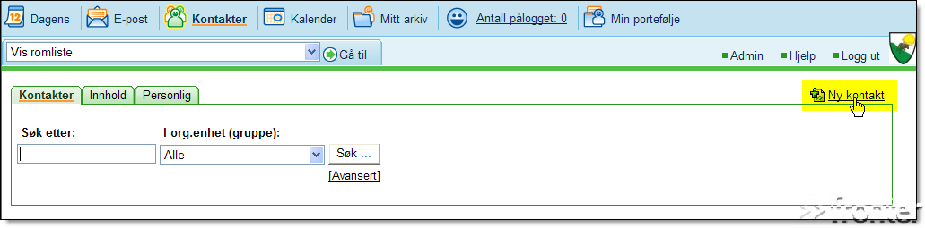 Kontaktregisteret Användarna i Fronter kan registreras på tre olika sätt. Importeras automatiskt från en databas, importeras manuellt från en textfil eller registreras manuellt.