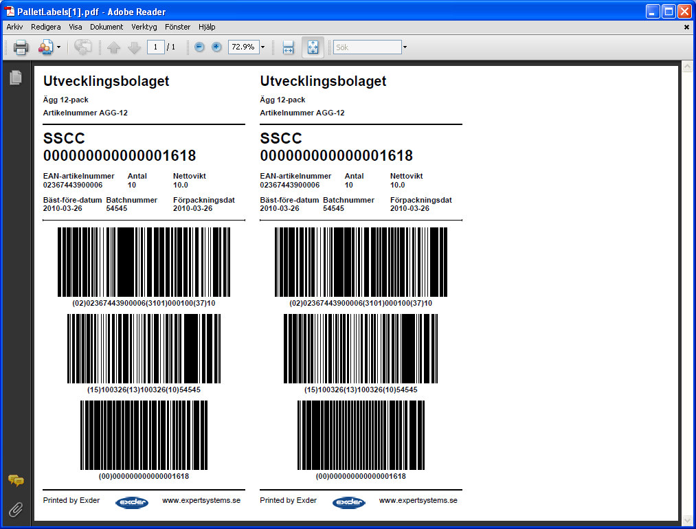 5 sida 26 av 36 Vanligast är att skriva ut etiketterna i PDF format och då kommer denna ruta upp när ni