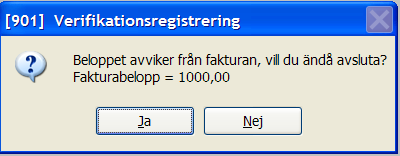 När man angivit ett verifikationsnummer och sparat posten kommer man till en konteringsbild där fakturan konteras (jfr registering av leverantörsfaktura).