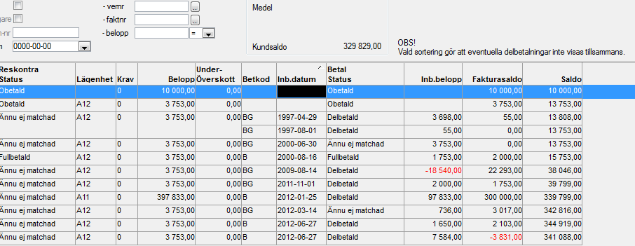 Rapporter Kundreskontra Fakturering & kundreskontra Rapporter Reskontralista Reskontralista kan tas fram för en speciell fakturatyp eller för samtliga fakturatyper.