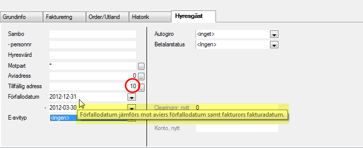 Kravhistoriken visas under övriga funktioner och via ikonen kravhistorik i bilden och uppdateras samtidigt som kravkod uppdateras i samband med att kravbrev skrivs ut.