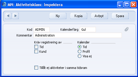 Kapitel 5: Inställningar - Aktivitetsklasser Kod Detta är en unik kod som identifierar en specifik aktivitetsklass. Den kan innehålla upp till fem alfanumeriska tecken.