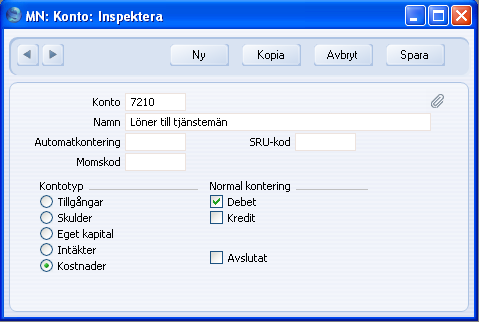 FirstOffice Inspektera eller förändra ett konto Om du vill öppna ett konto för att titta på dess information, dubbelklicka på kontots namn i