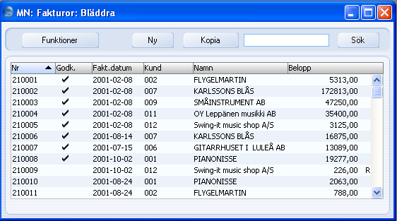 Kapitel 7: Transaktionsregister - Fakturor När man arbetar med registret Fakturor, inkluderar det dessa fyra försäljningstransaktioner, vilket nu ska beskrivas mer i detalj.