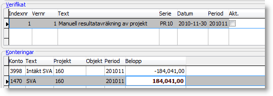 Övriga funktioner Uppdatera Läser om informationen i bilden (F5) Ändra prognos Genväg till en förenklad bild för underhåll av prognos för det projekt markören står på.