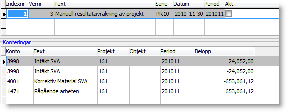 Projektavräkning Projektavräkning tillgår på samma sätt som för övriga modeller: Resulterande konteringar Kontoraderna för 3998 tar ut varandra och