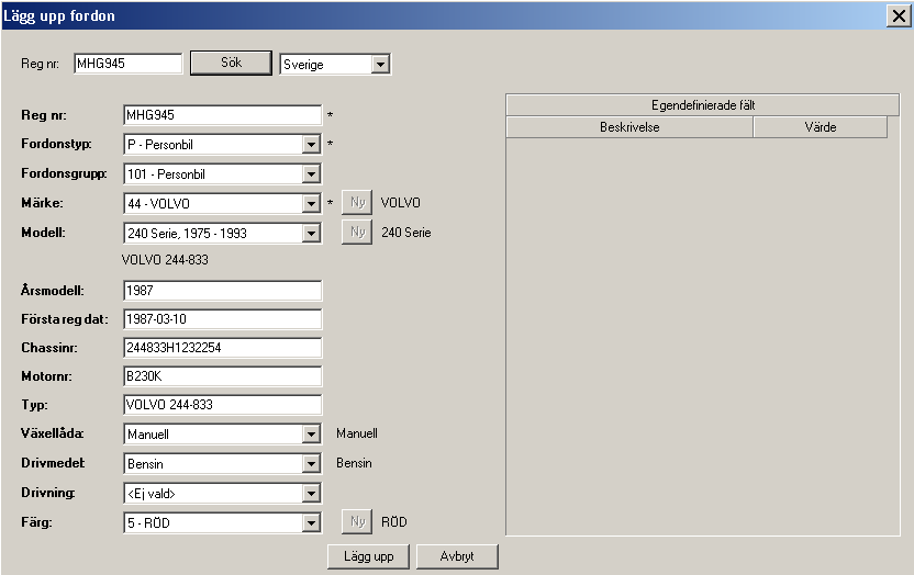 2. Register i MekoEasy / nyupplägg & underhåll 2.1. Fordon Fordon läggs upp och underhålls under menypunkten Faktura Registervård Fordon.