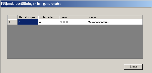 I nästa dialogbox framkommer vilken(a) beställning(ar) som kommer att skapas och skickas. Här anges önskat leveransdatum.