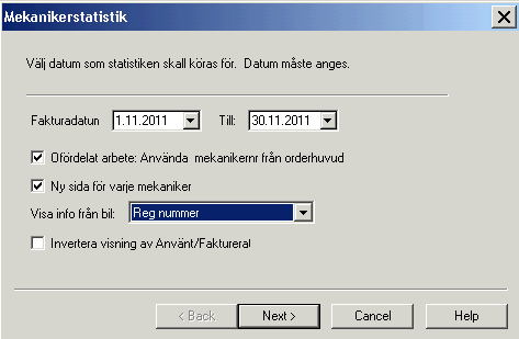 9. Rapportering 9.1. Mekanikerstatistik MekoEasy innehåller en mekanikerstatistik. Den når man under menypunkten Faktura Rapportering Fasta rapporter.