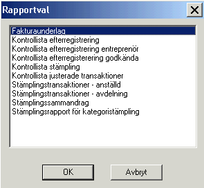 9.3. Rapporter i Tidmodulen Det finns flera olika rapporter i Tidmodulen. Vi går igenom några av rapporterna i detta kapitel. Rapporterna finns under menypunkten Time Rapportering.