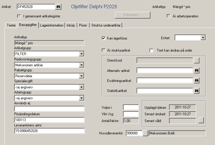 Lägga upp artikel Ibland vill man lägga upp artiklar som inte finns som standard i MekoEasys gemensamma artikelregister.