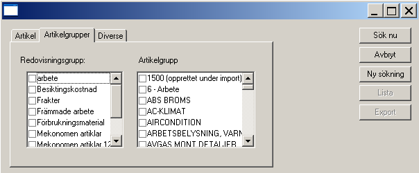 Sök på artikel MekoEasy innehåller flera sökmöjligheter för att finna en artikel.