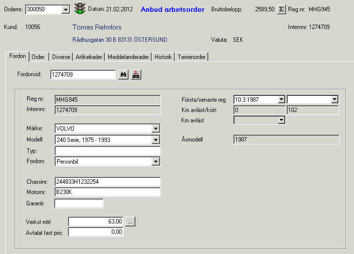 7.3. Överföra från en order Vill man skapa ett anbud av en befintlig order så klicka på ny-knappen eller tryck Ctrl-N (tänk på att stå i rätt anbudssmodul).