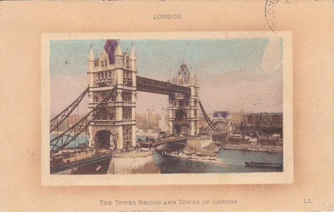 London vykort förlag Levy Sons & Co. (LL) Den andra varianten är ett präglat kort med rektangulär ram, detta i färg.
