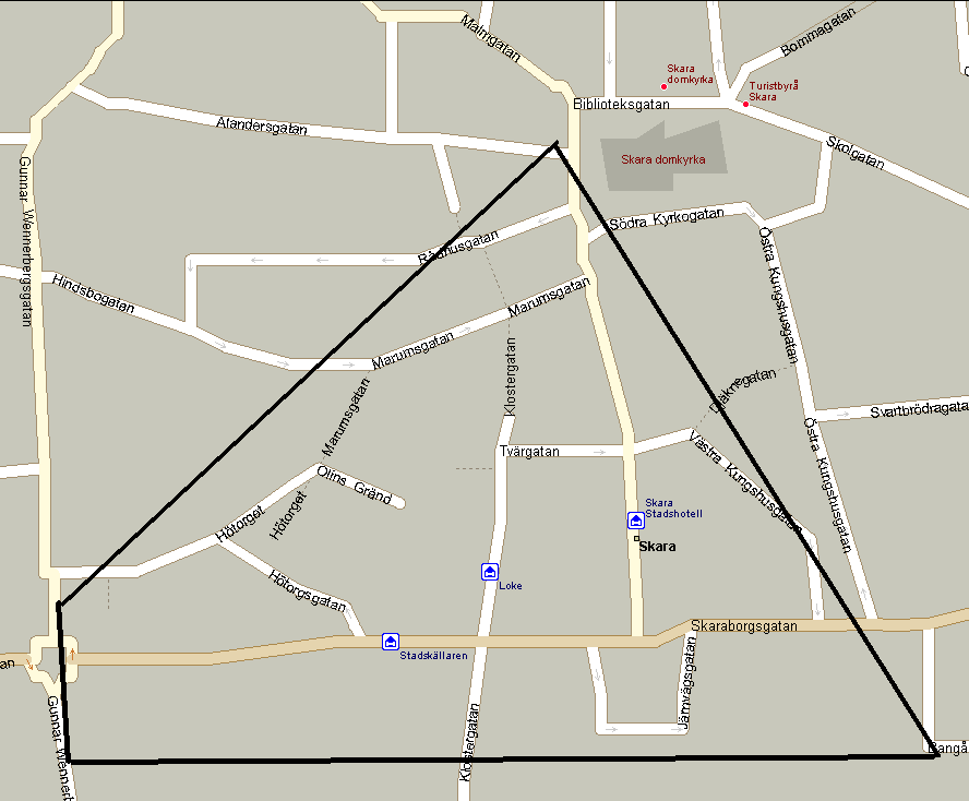 Figur 5 Handelns huvudsakliga lokalisering i Skara stadskärna. 3.