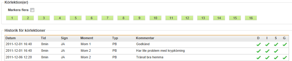 1. Markera flera. Denna kryssruta gör det möjligt, att markera flera huvudmoment. Om man kryssar i denna, kan man inte markera undermoment.