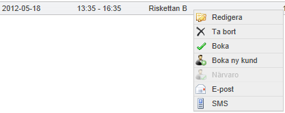 12.3 TA BORT EN TID SKAPAD I BOKNINGSLISTAN Man tar bort tiderna på samma sätt som i bokningsschemat. Klicka på tiden, och välj Ta bort, eller högerklicka och välj Ta bort.