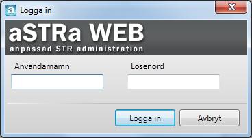 Man loggar in med samma uppgifter som i astra WEB. När man angett Användarnamn och Lösenord, trycker man Enter, eller klickar på Logga in.