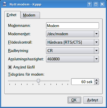 Att välja Ändra... förflyttar dig till dialogrutan som beskrivs i Dialoginställningar, men med informationen för det valda abonnemanget. Att välja Nytt.