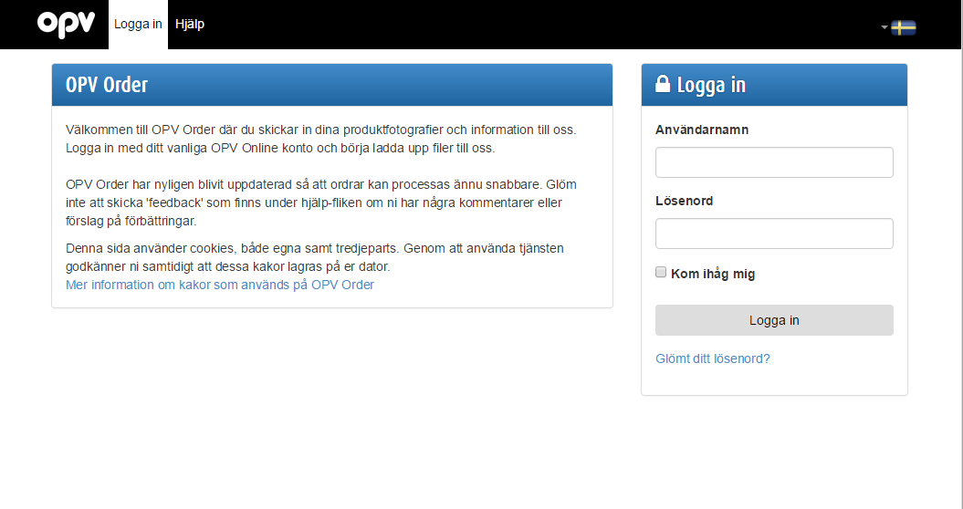 1. Access och inloggning Logga in på OPV Order enligt nedan alternativ. - http://order.opv.se - http://www.opv.se/order - http://www.mediabanken.