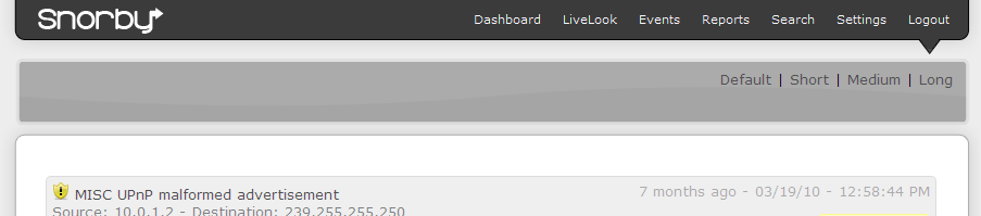 6.2. SNORBY Figure 6.7: Unmodified version of Snorby displaying the event view. user the capability to vote for which events she thinks are important.