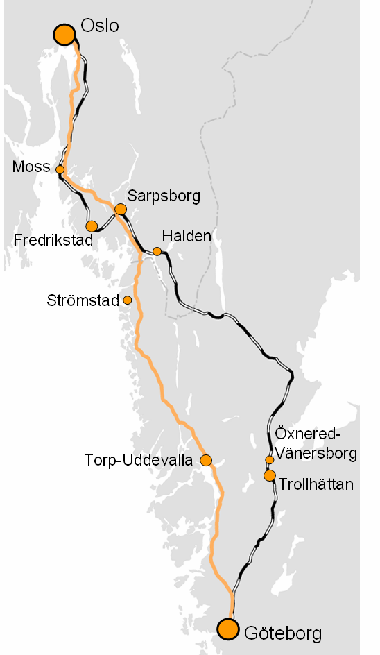7 (46) 3 Översikt - kollektivtrafiken i GO-regionen 3.1 Utbud Det är ca 300 km mellan de centrala delarna av Göteborg och Oslo.