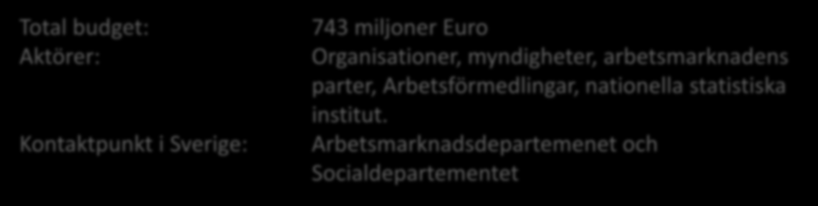 PROGRESS 2007-2013 Programmets målsättning: PROGRESS skall ge stöd till åtgärder/insatser/program som bidrar till implementeringen av EU:s mål för sysselsättning, sociala frågor, jämställdhet och